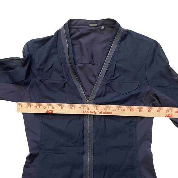 Elie Tahari Zip V-Neck Top Womens Size XS Navy Blue - Picture 3 of 8